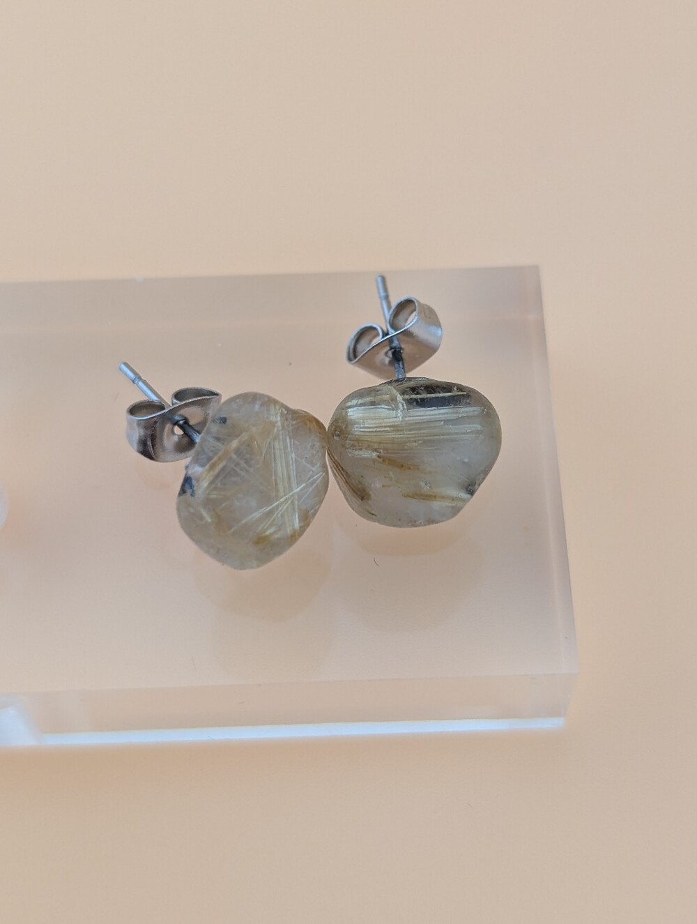 Rutilated Quartz Honey Color Gemstone Boho Earrings - Picture 10 of 11